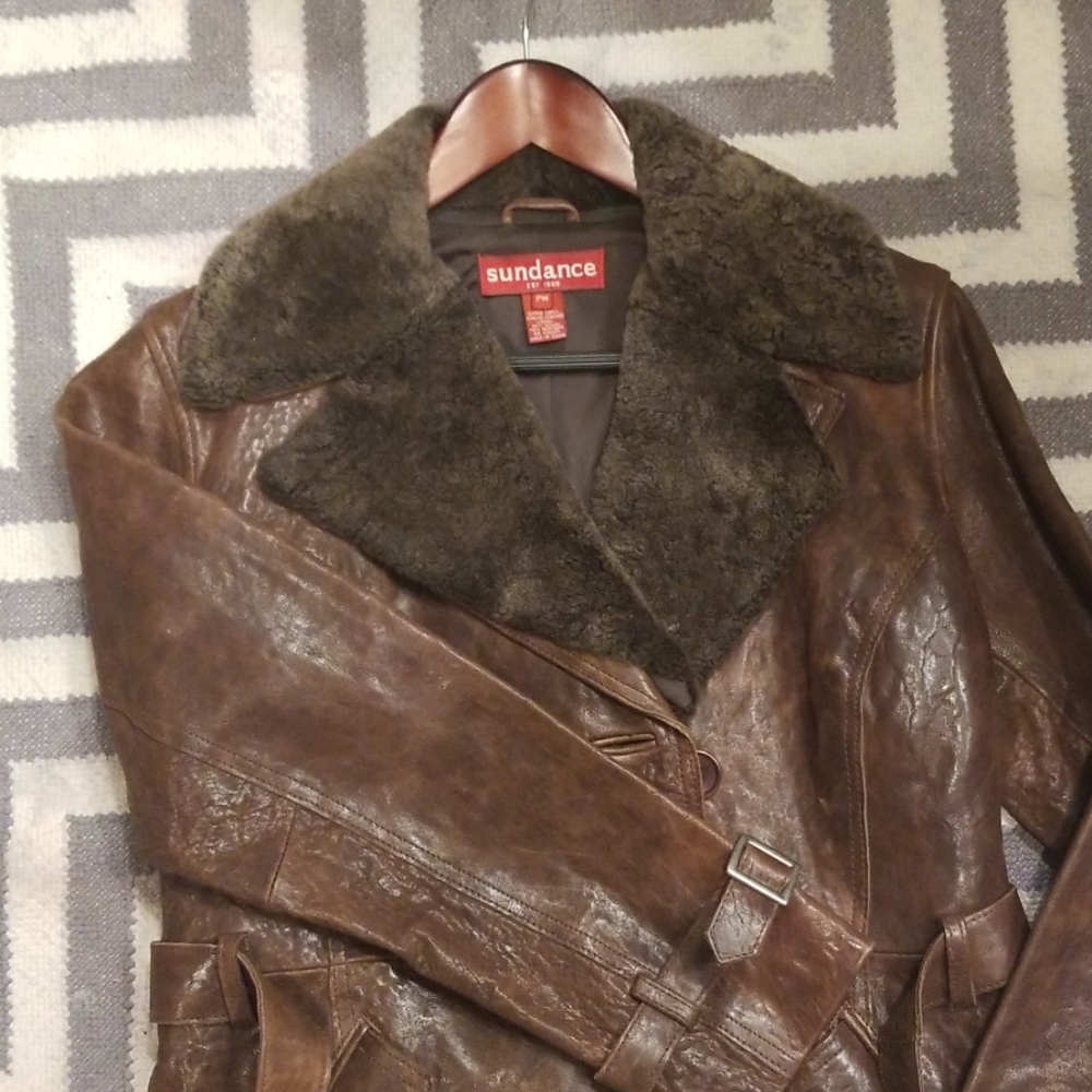 Leather Sundance coat - brown